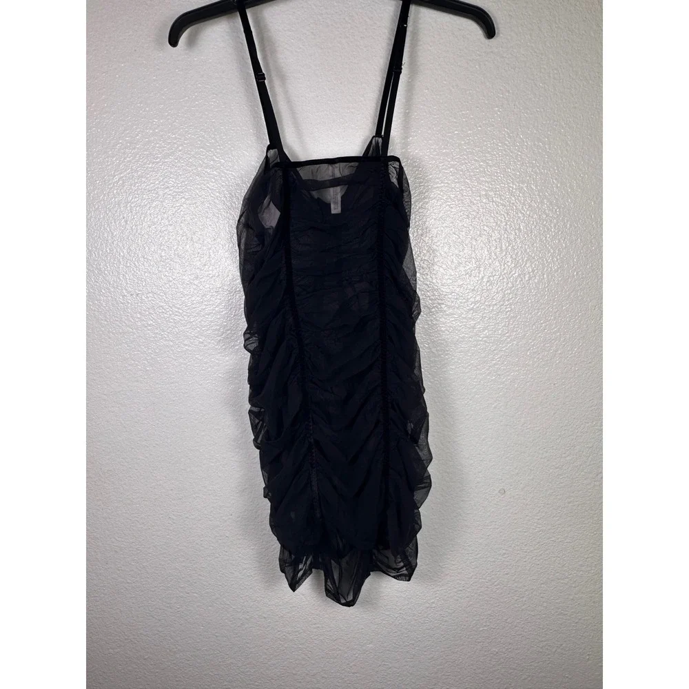 Audenza Black Ruched Mesh Mini Dress Sheer‎ Adjustable Straps XXL New